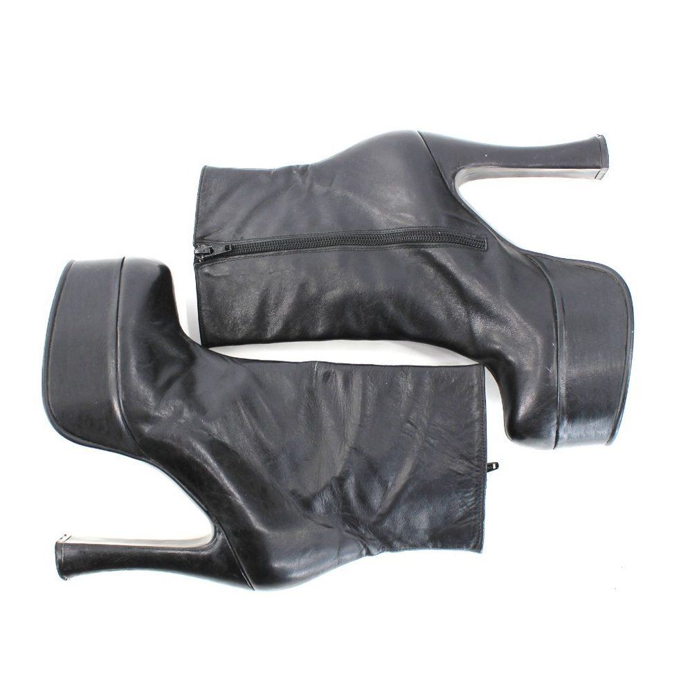Luichiny Black Leather Platform Ankle Boots Round Toe Spool Heel Spain 37 - Picture 7 of 16